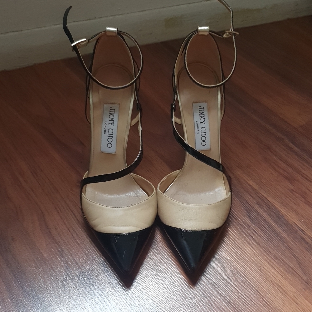 Jimmy Choo Two-Tone Black and Cream Heels.